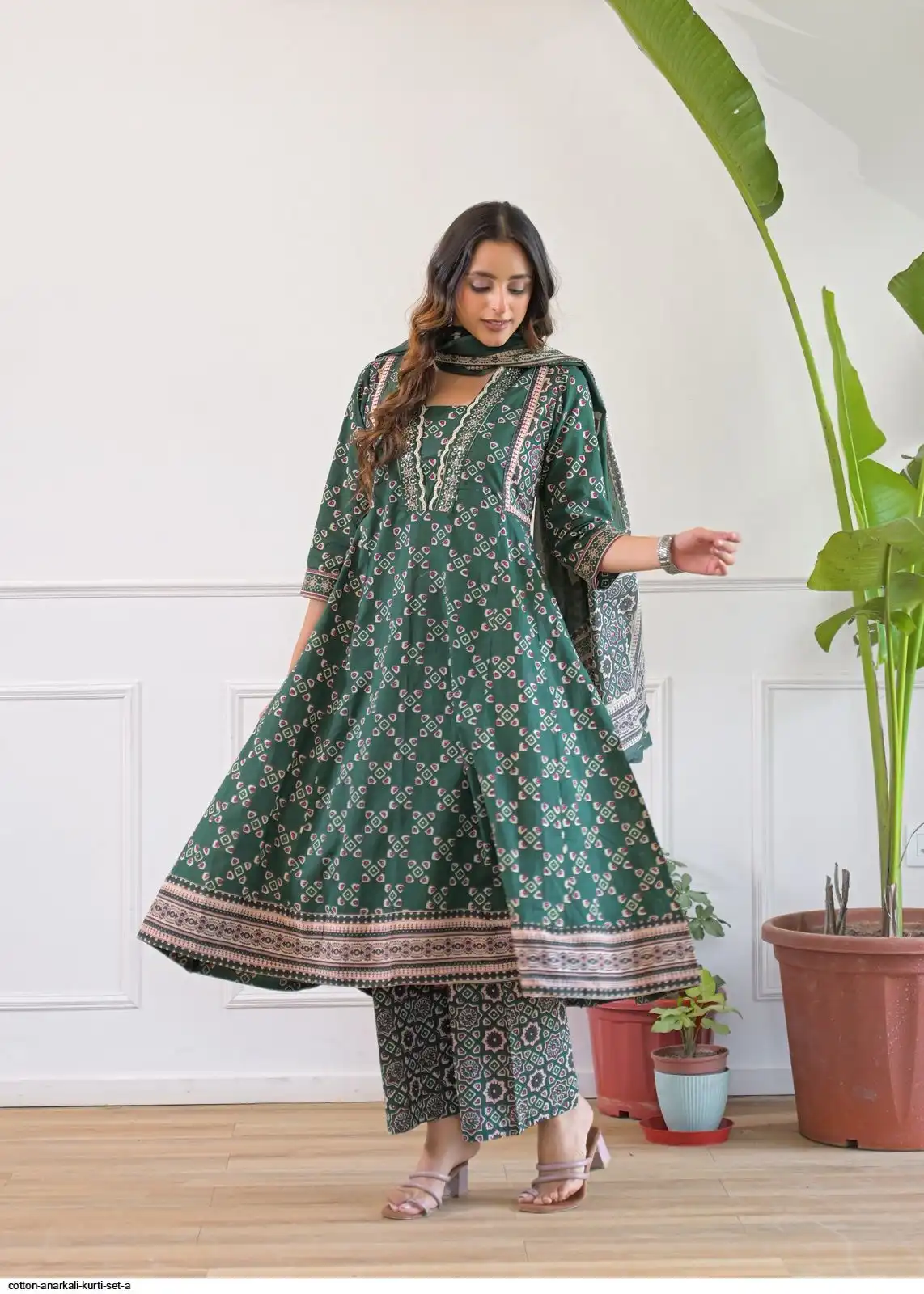 COTTON ANARKALI KURTI SET A D