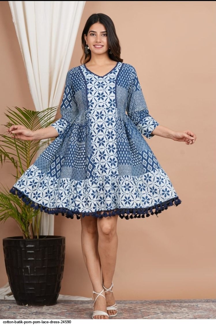 COTTON BATIK POM POM LACE DRESS 24590