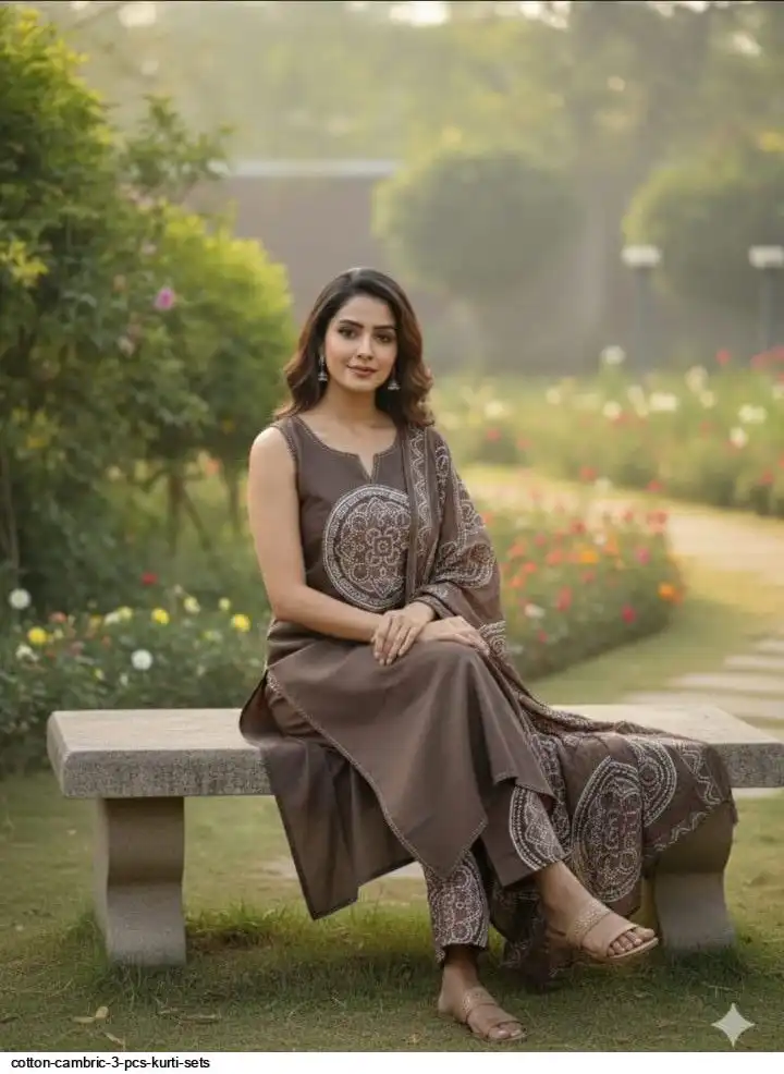 COTTON CAMBRIC 3 PCS KURTI SETS A
