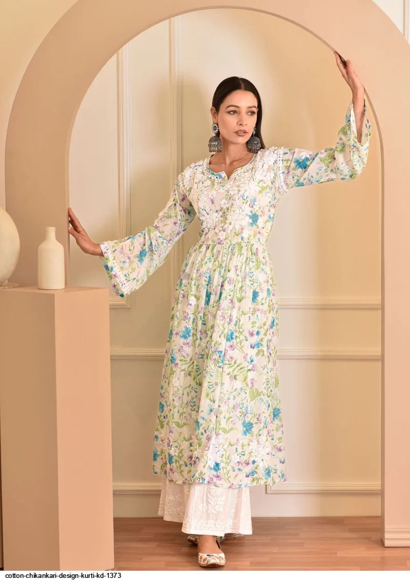 COTTON CHIKANKARI DESIGN KURTI KD 1373