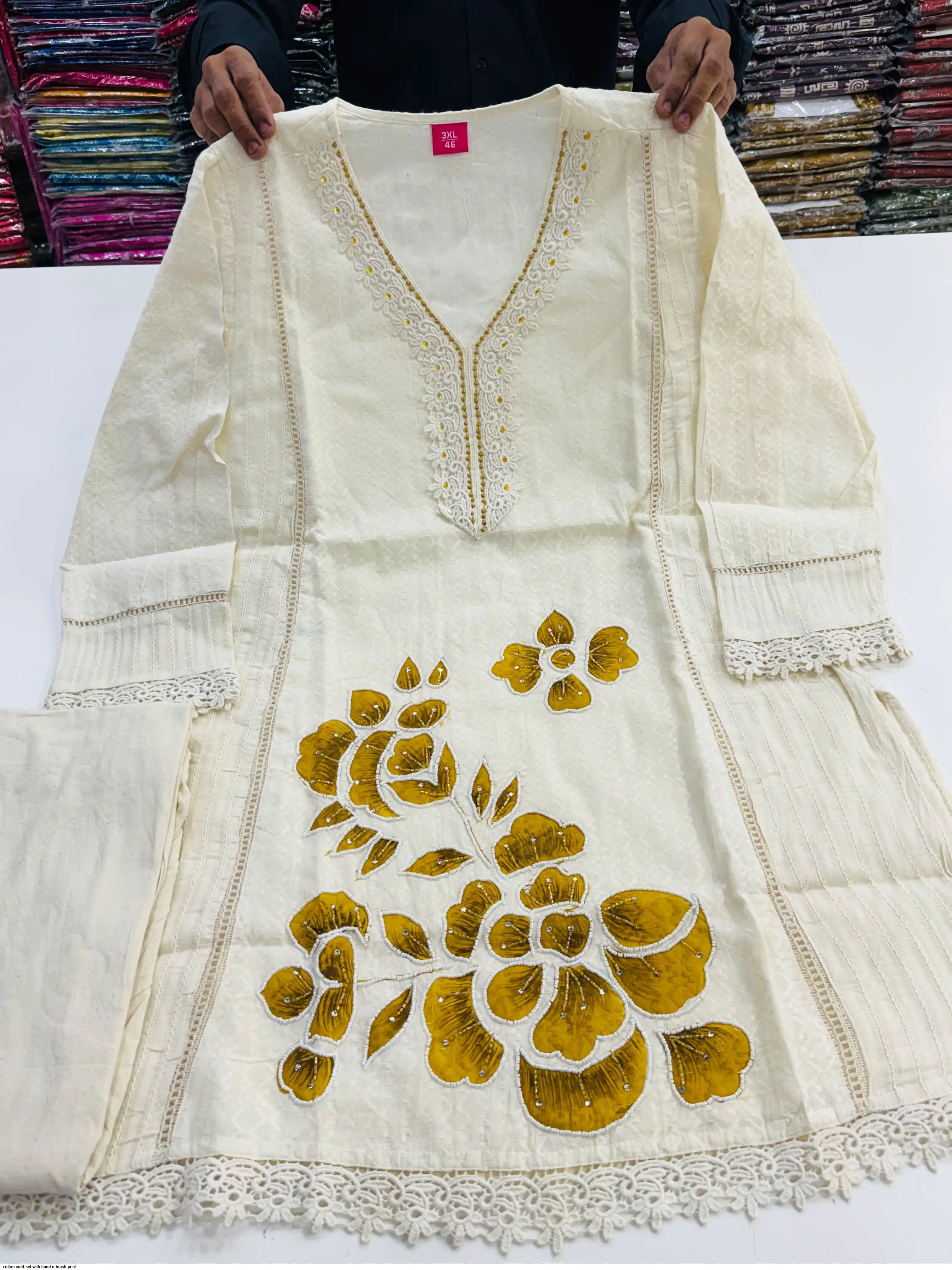COTTON CORD SET WITH HAND N BRUSH PRINT C