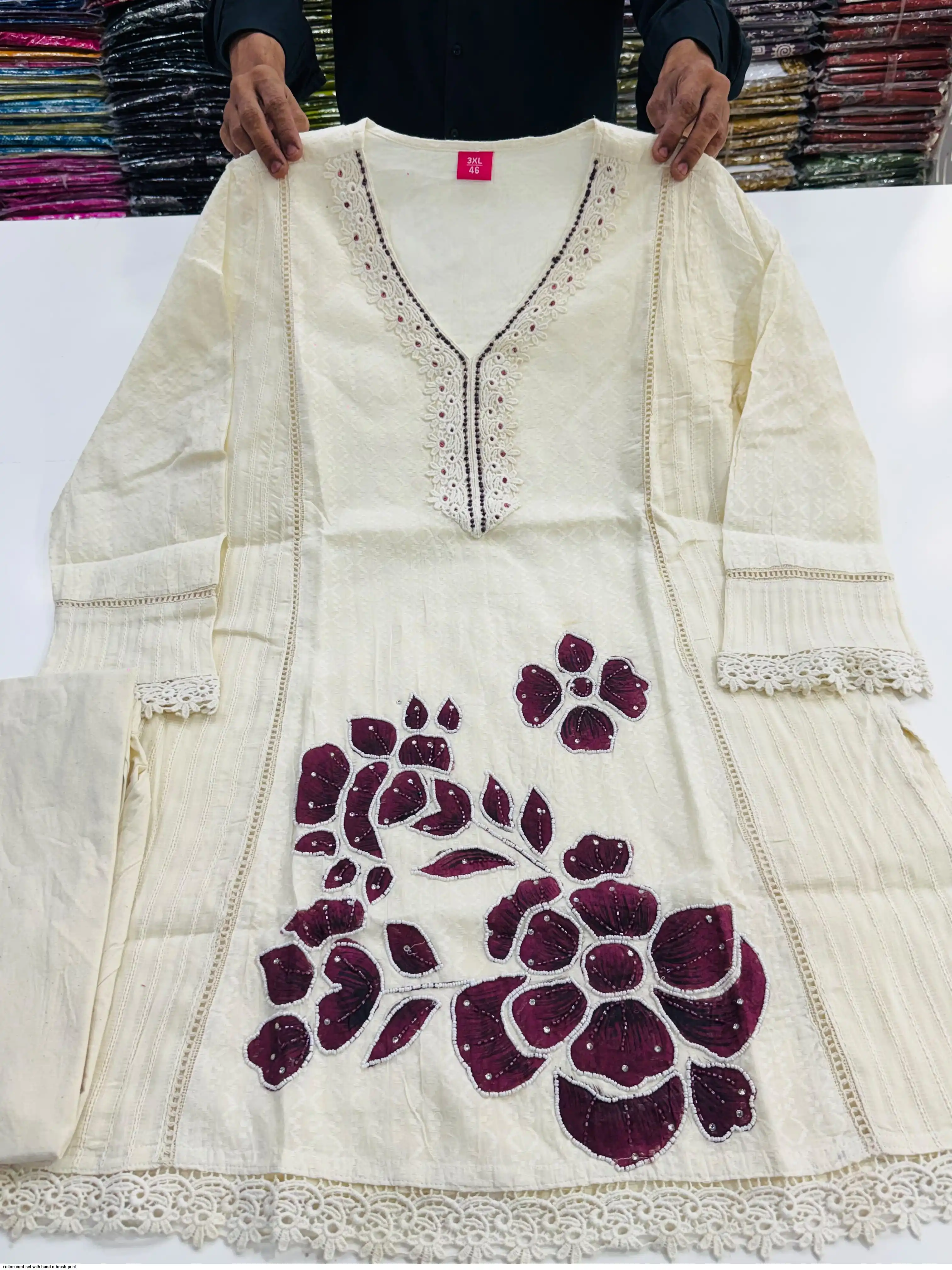 COTTON CORD SET WITH HAND N BRUSH PRINT A