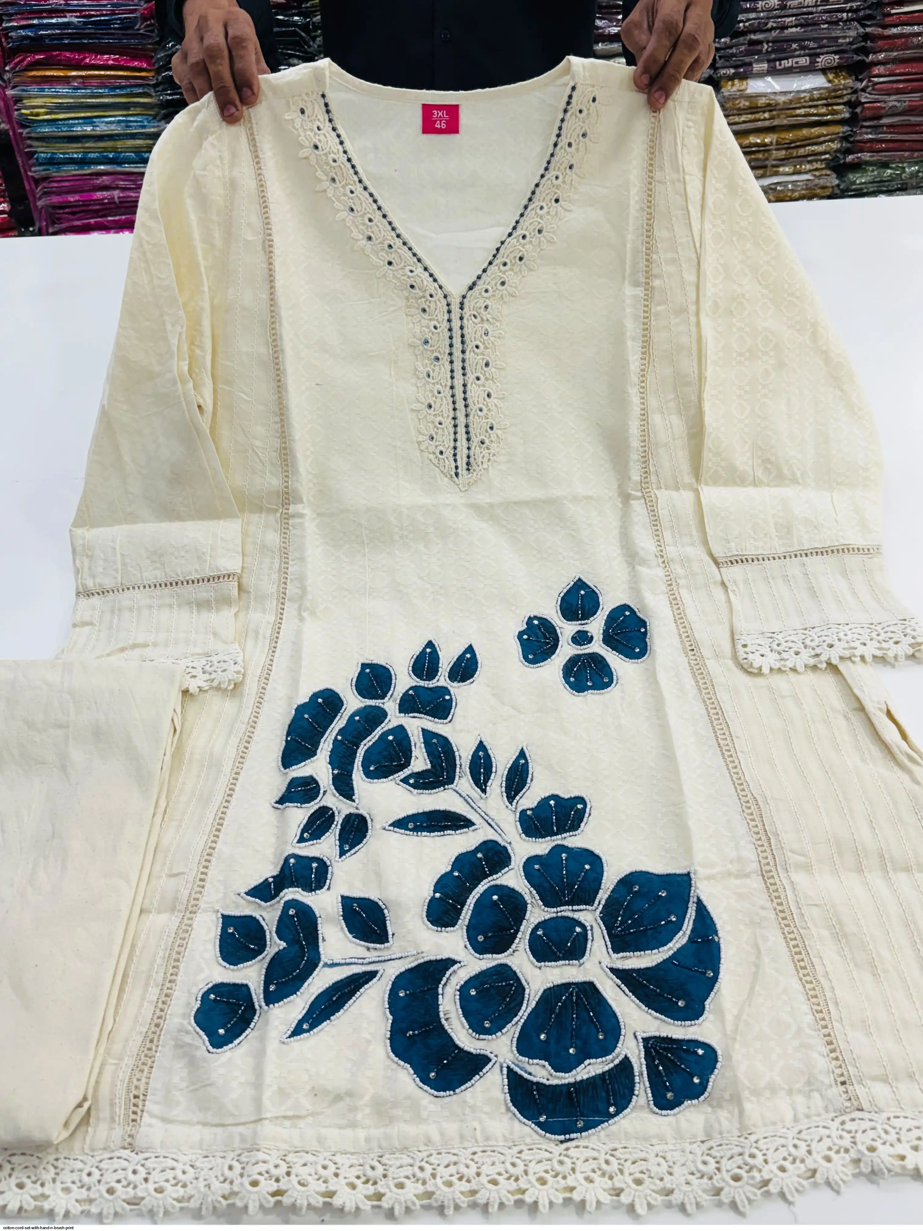 COTTON CORD SET WITH HAND N BRUSH PRINT B