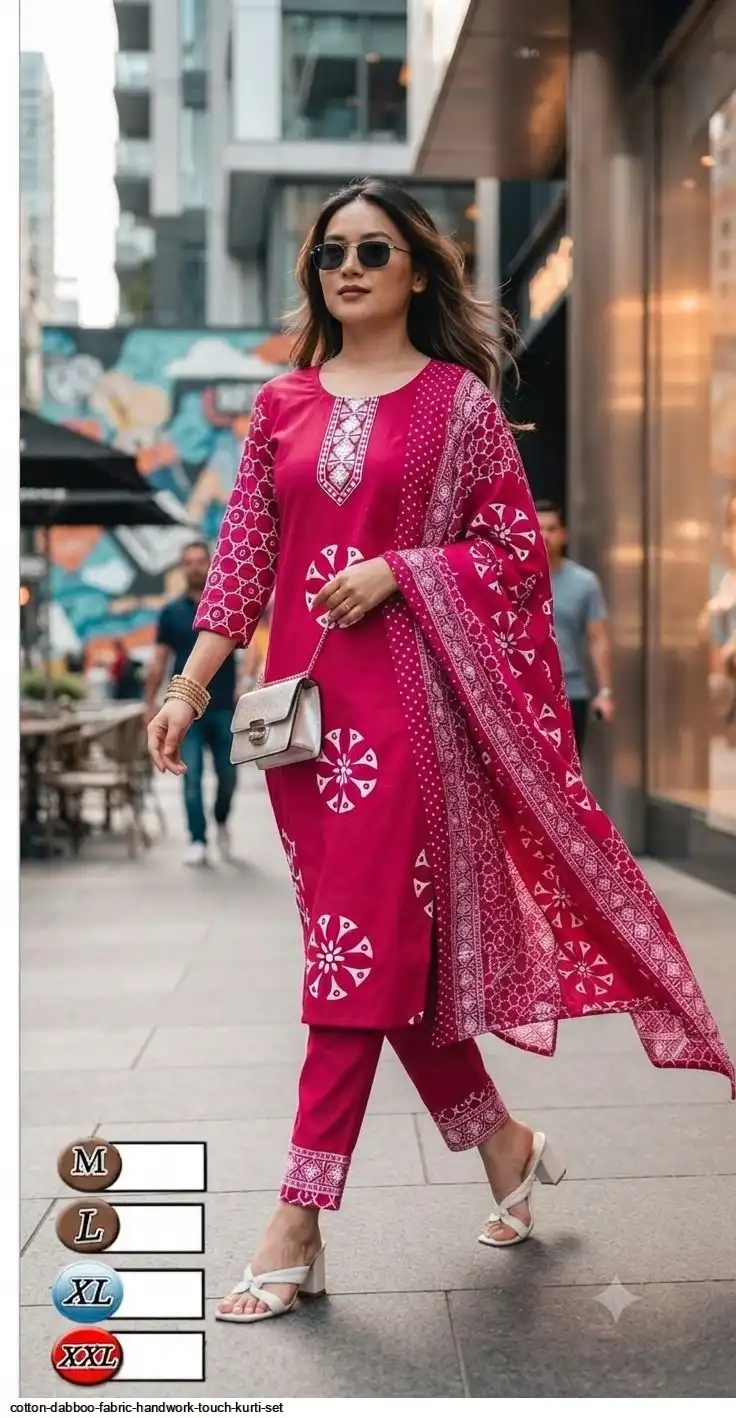 COTTON DABBOO FABRIC HANDWORK TOUCH KURTI SET C