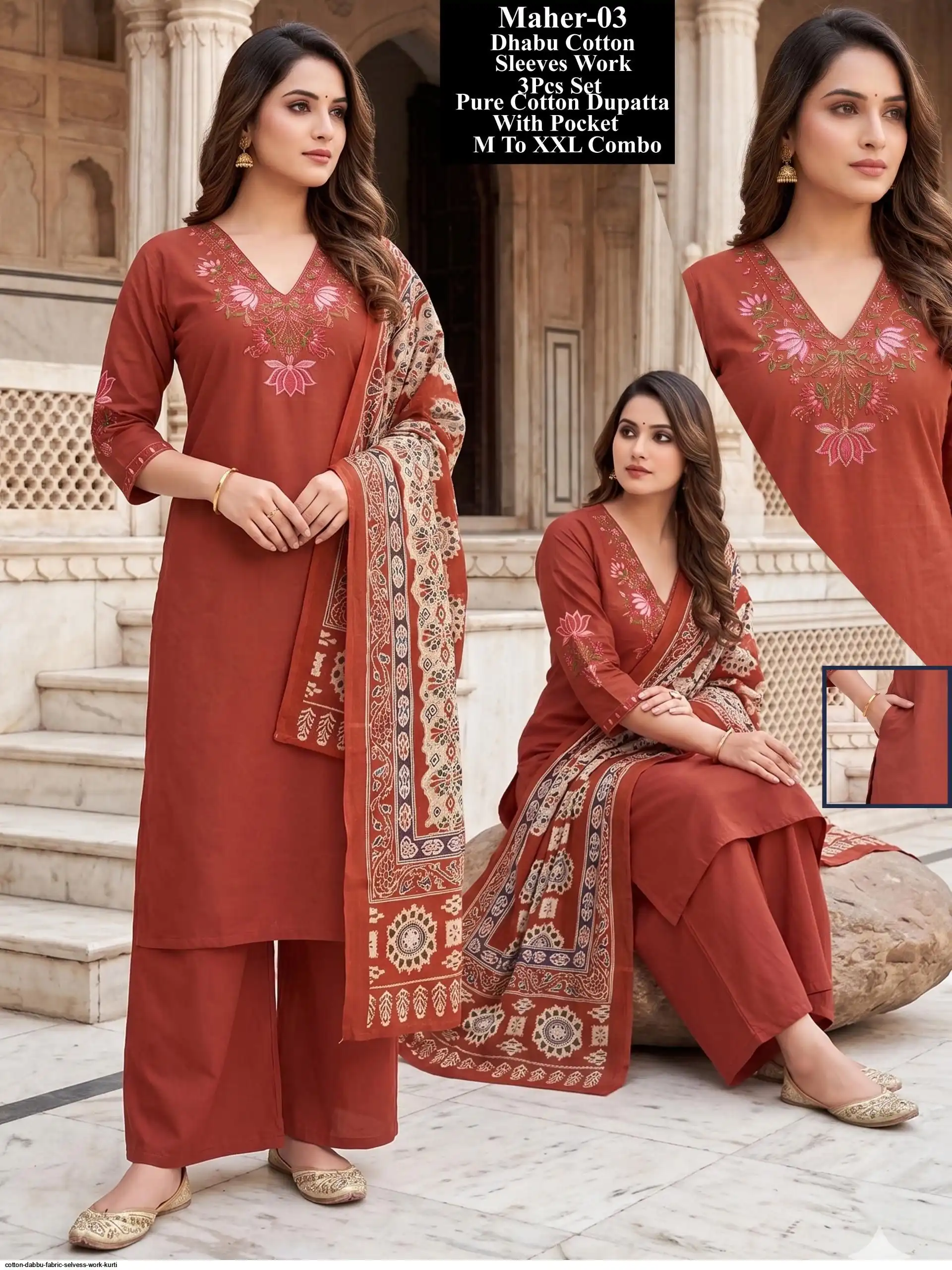 COTTON DABBU FABRIC SELVESS WORK KURTI 4