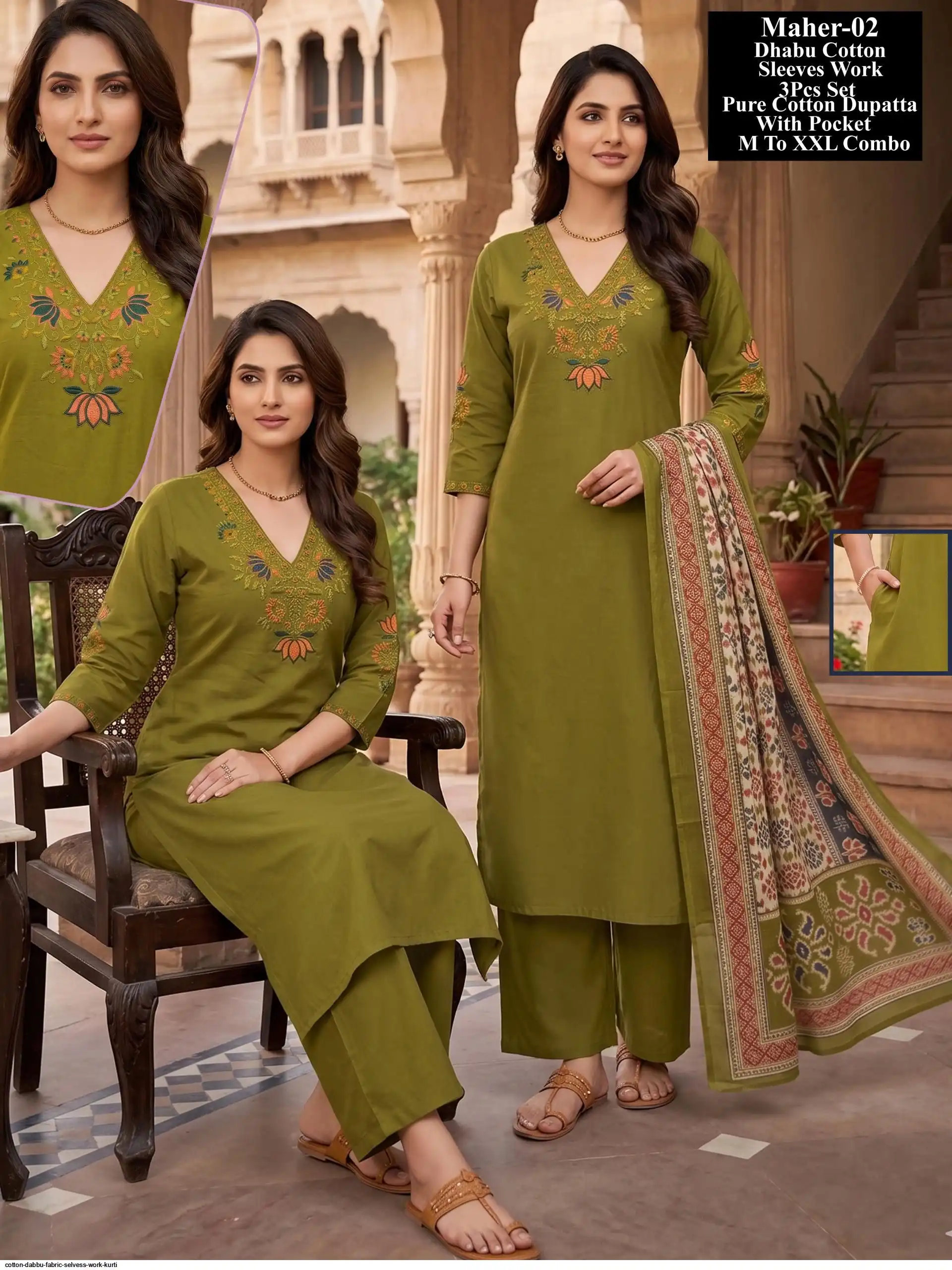 COTTON DABBU FABRIC SELVESS WORK KURTI 3
