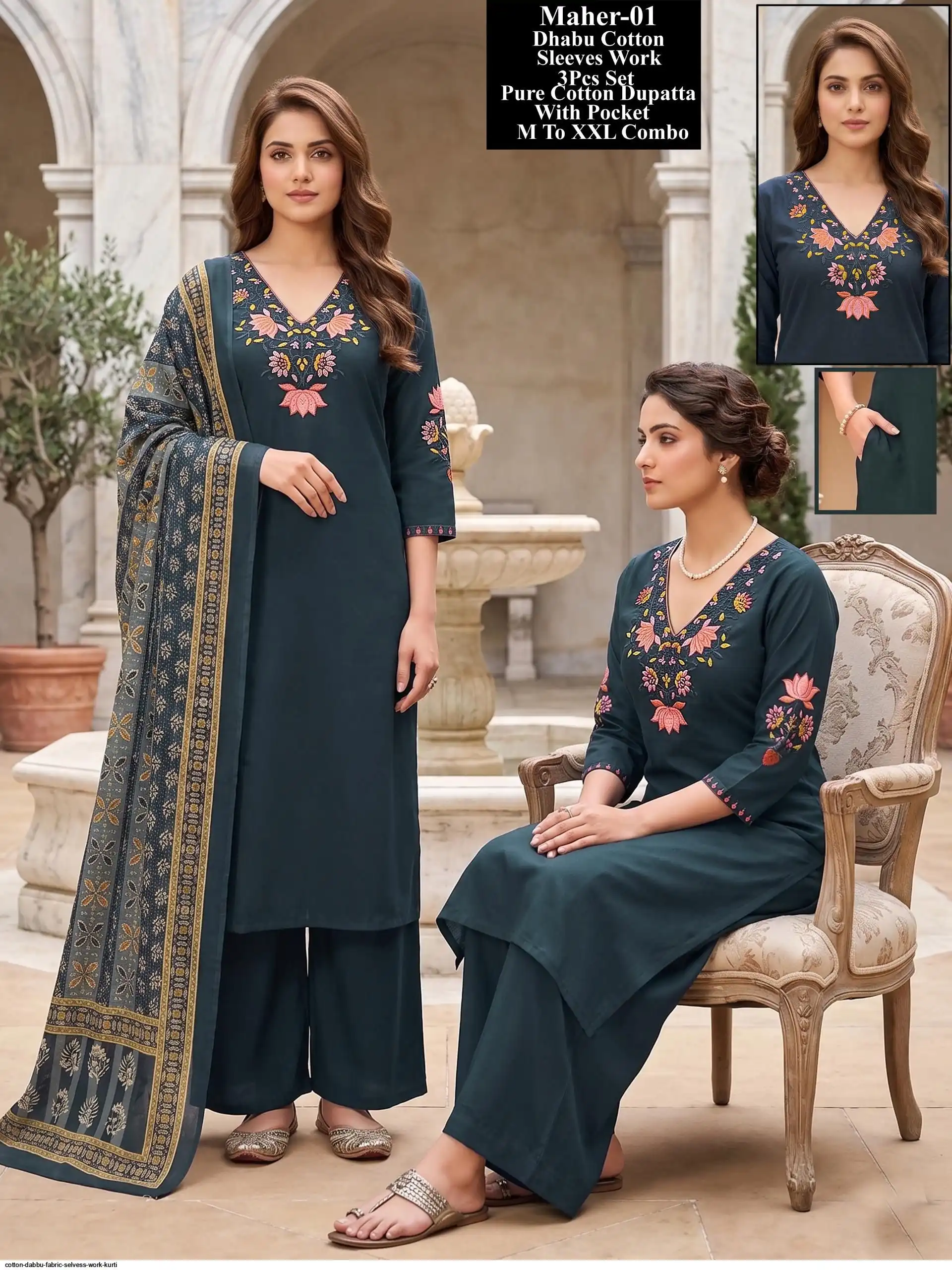COTTON DABBU FABRIC SELVESS WORK KURTI 5