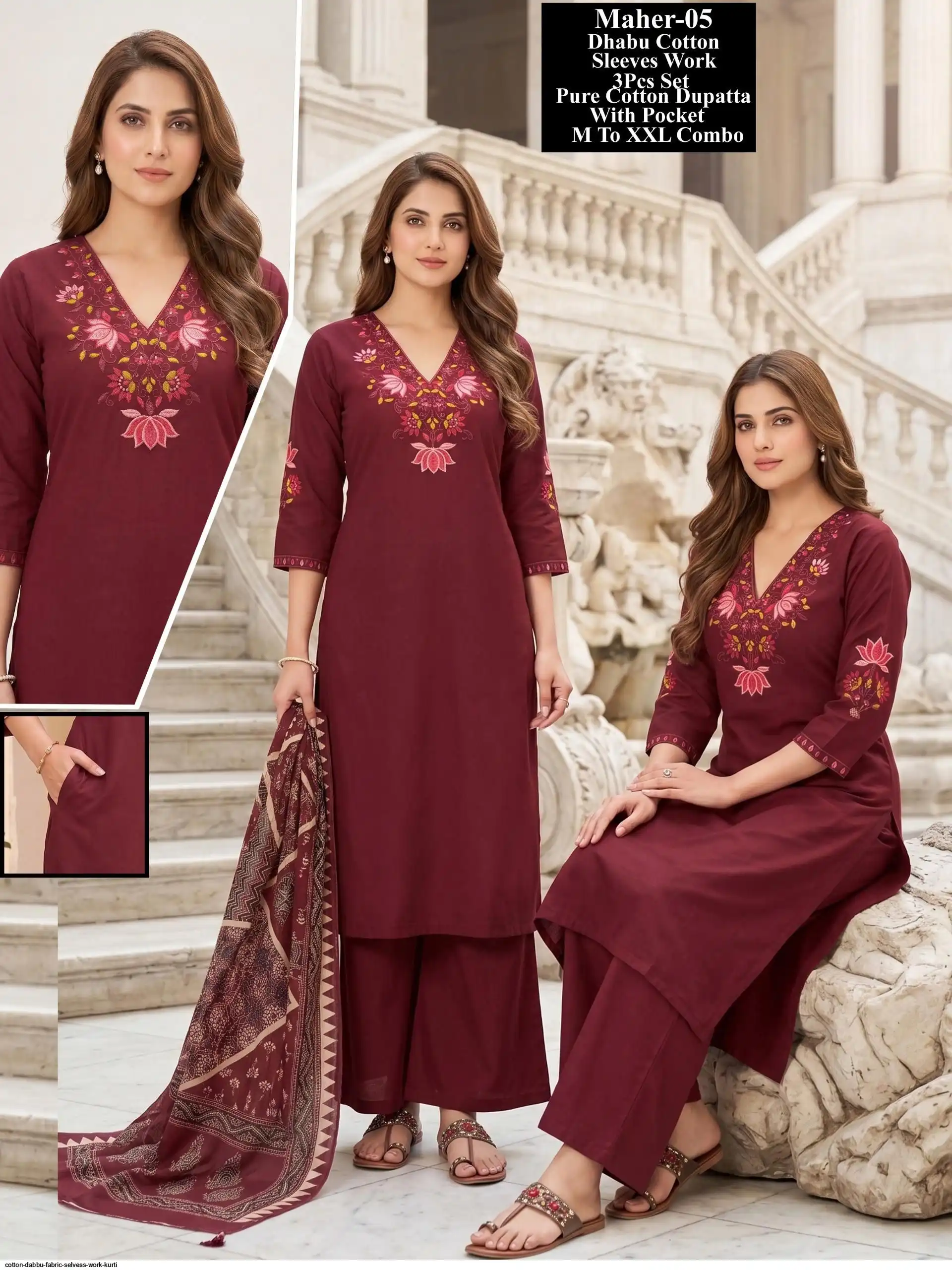 COTTON DABBU FABRIC SELVESS WORK KURTI 6
