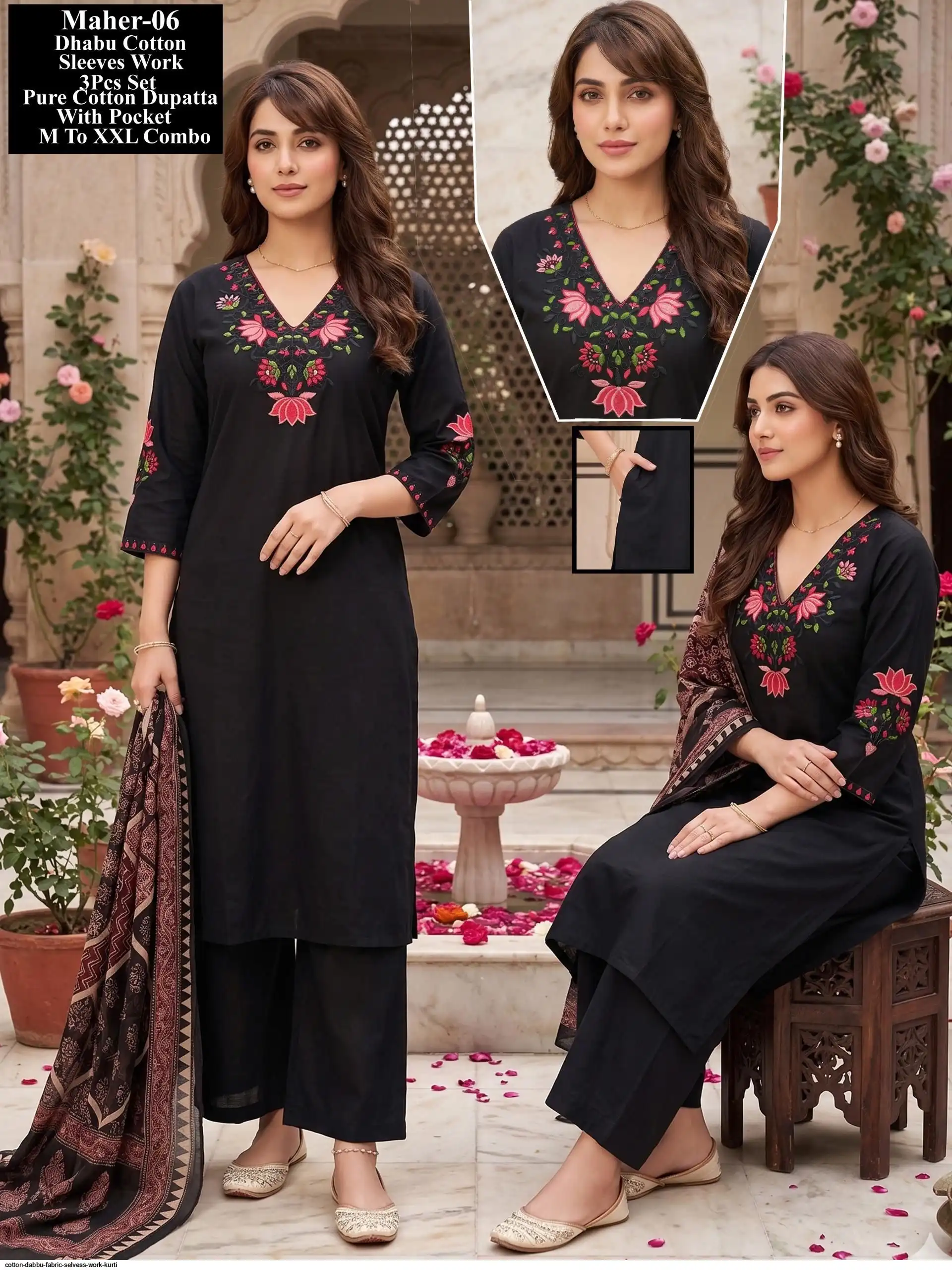 COTTON DABBU FABRIC SELVESS WORK KURTI 8