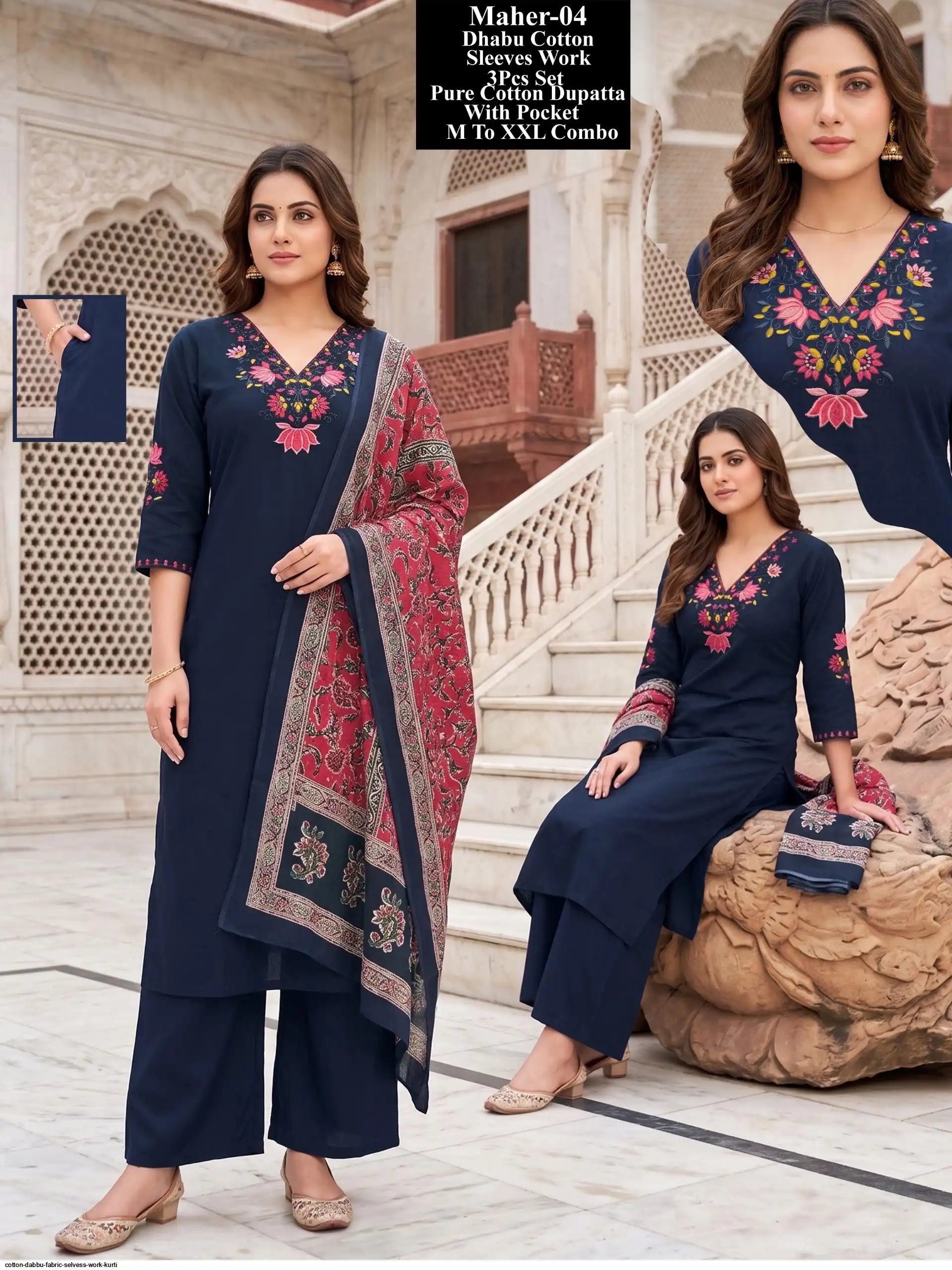 COTTON DABBU FABRIC SELVESS WORK KURTI 7