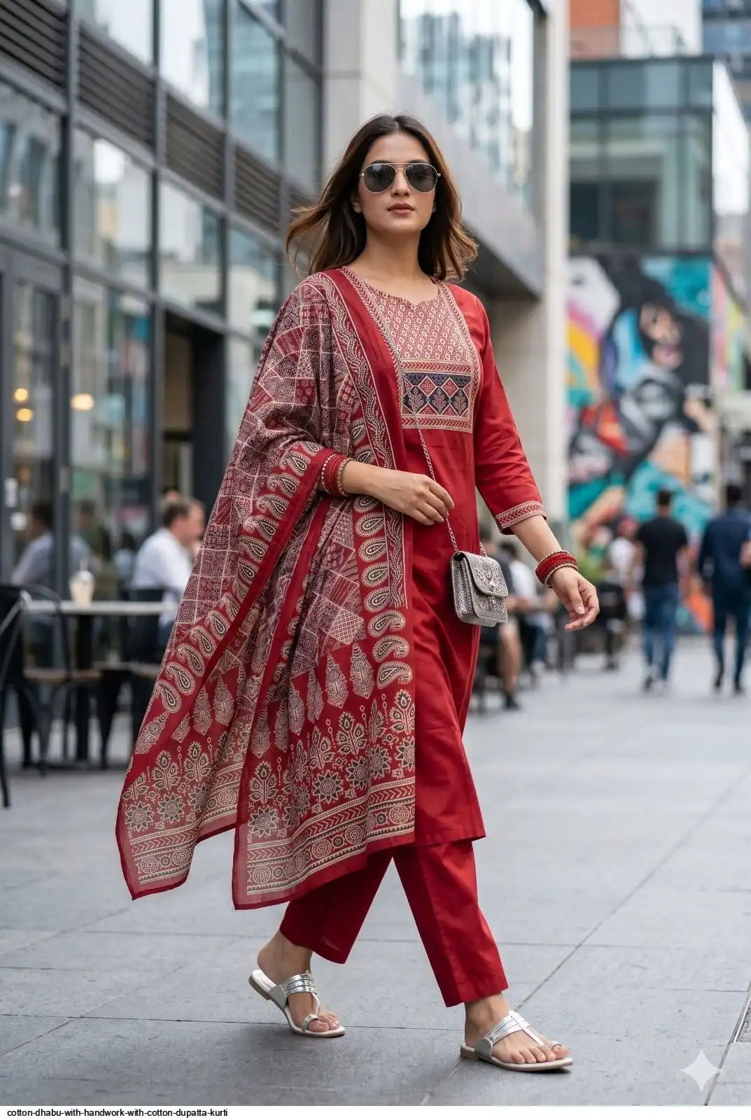 COTTON DHABU WITH HANDWORK WITH COTTON DUPATTA KURTI 2