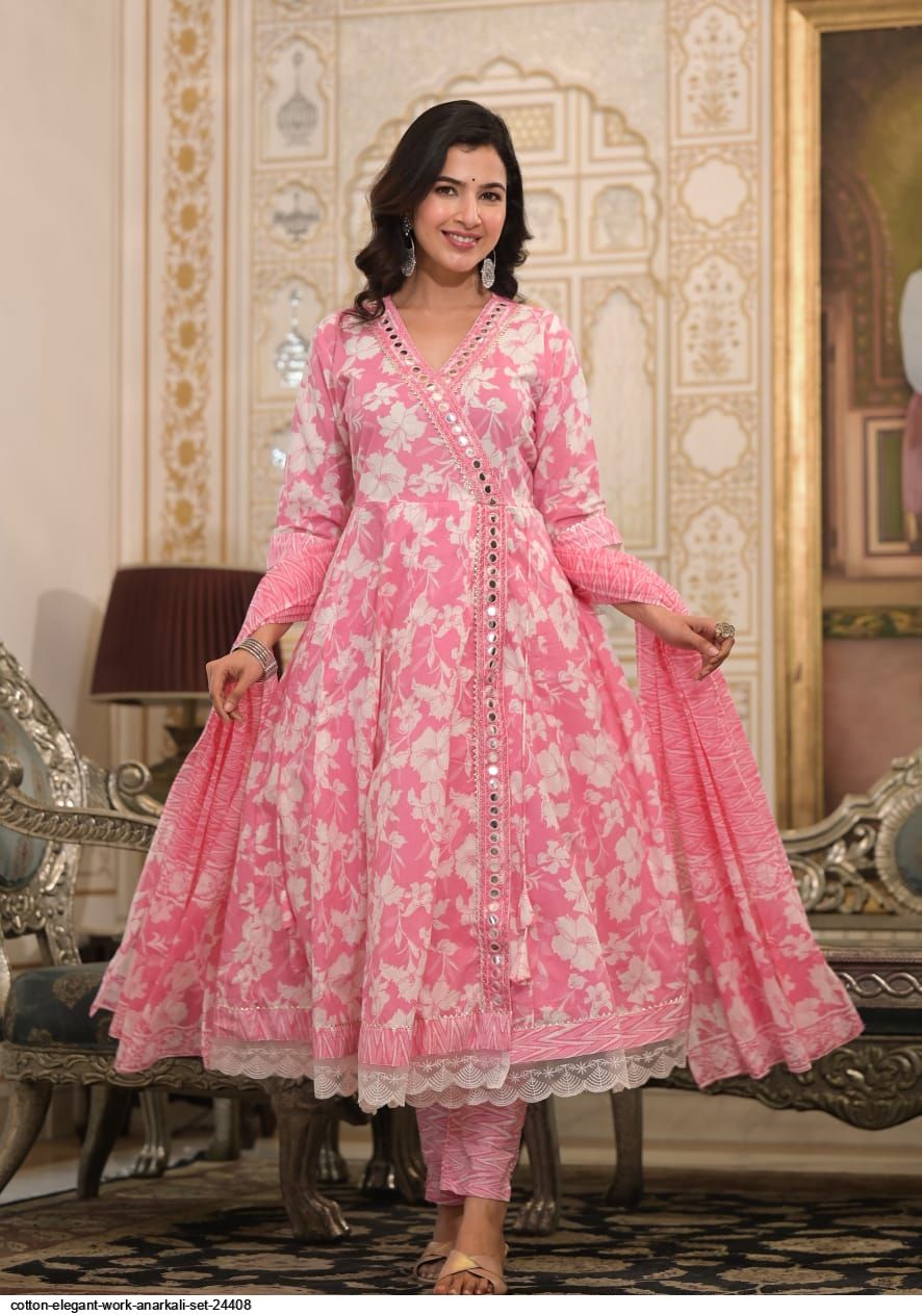 cotton elegant work anarkali set 24408