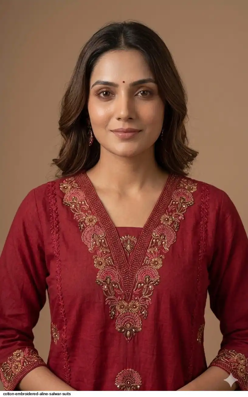 COTTON EMBROIDERED ALINE SALWAR SUITS C
