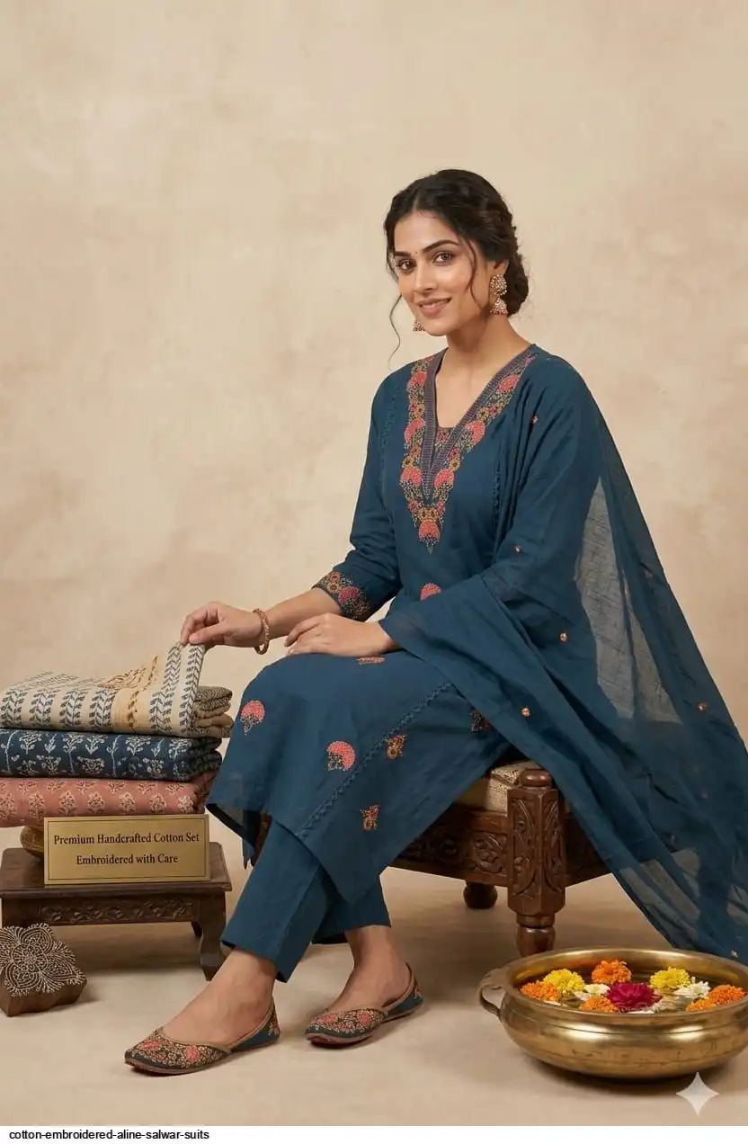 COTTON EMBROIDERED ALINE SALWAR SUITS B