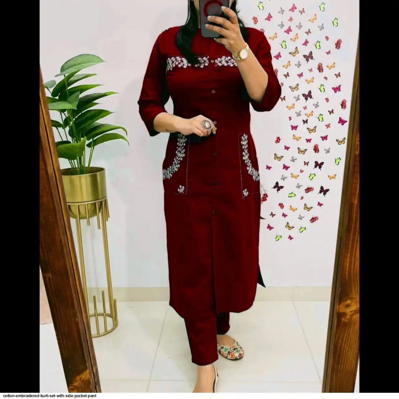 COTTON EMBROIDERED KURTI SET WITH SIDE POCKET PANT C