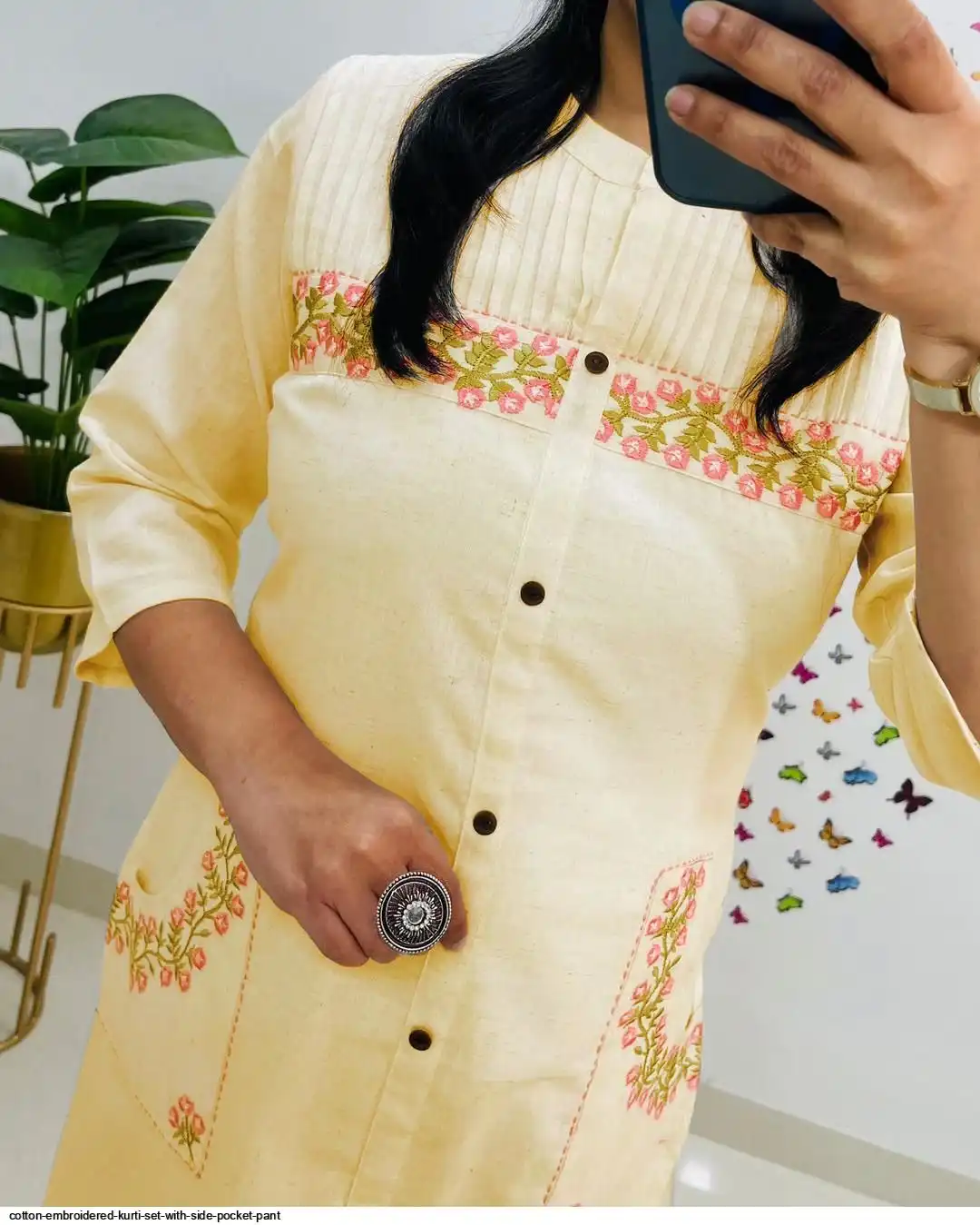 COTTON EMBROIDERED KURTI SET WITH SIDE POCKET PANT D