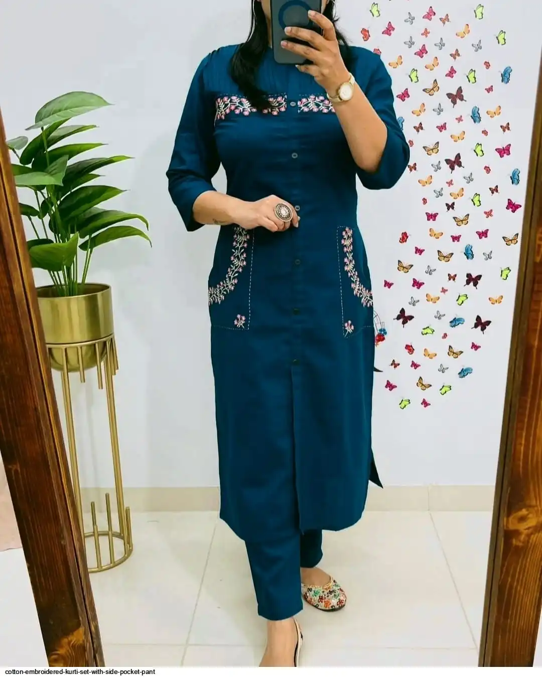 COTTON EMBROIDERED KURTI SET WITH SIDE POCKET PANT B