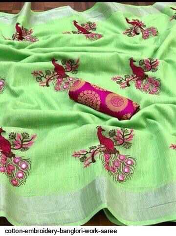 COTTON EMBROIDERY BANGLORI WORK SAREE