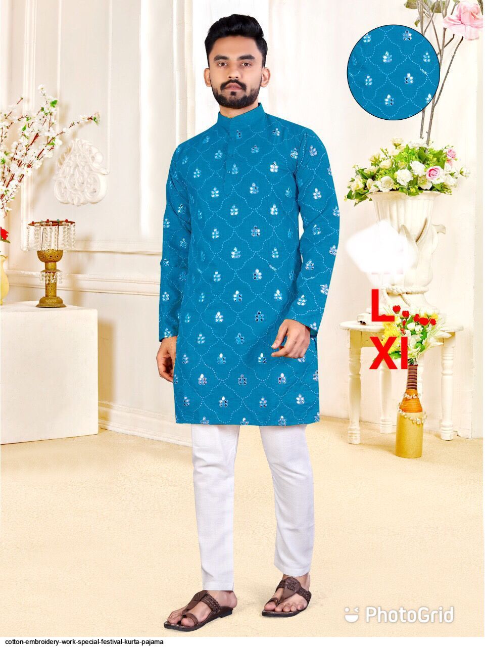 INDOPEHENAWA Kurta online Pajama for man Indian Designer Poly Viscos Traditional Kurta Pajama set with Embroidery work for Family event