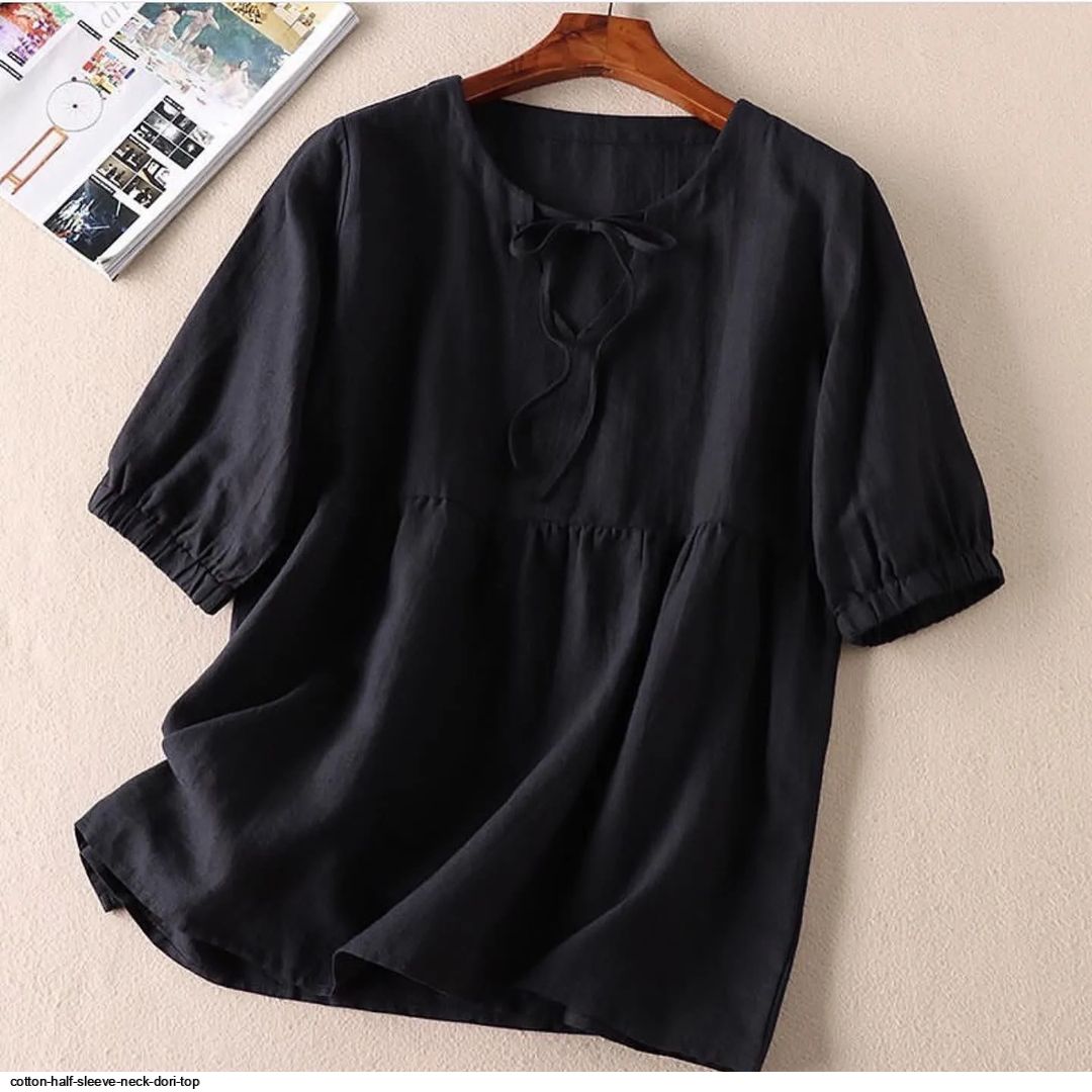 COTTON HALF SLEEVE NECK DORI TOP C