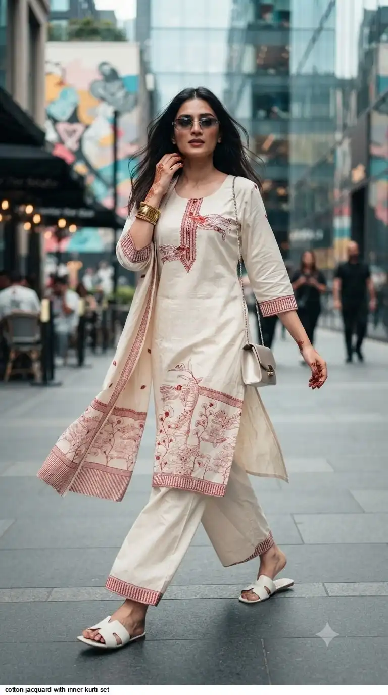 COTTON JACQUARD WITH INNER KURTI SET D
