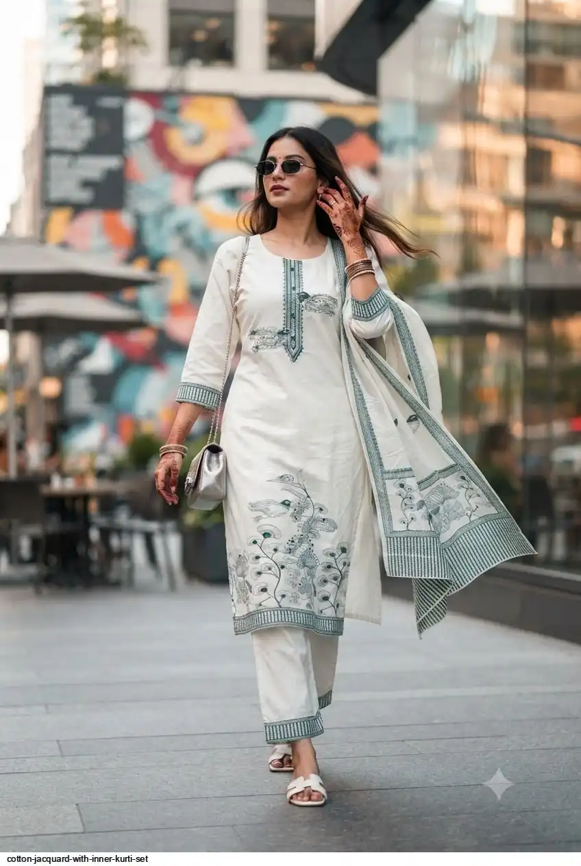 COTTON JACQUARD WITH INNER KURTI SET C
