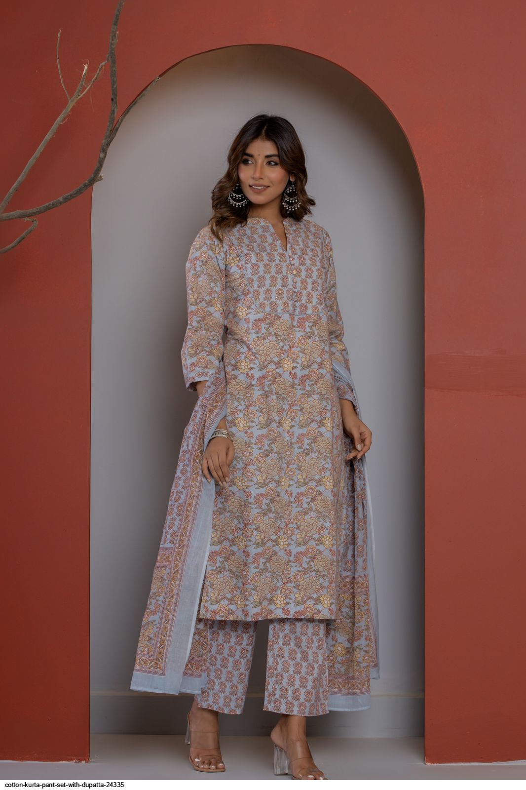 cotton Kurta pant set with dupatta 24335