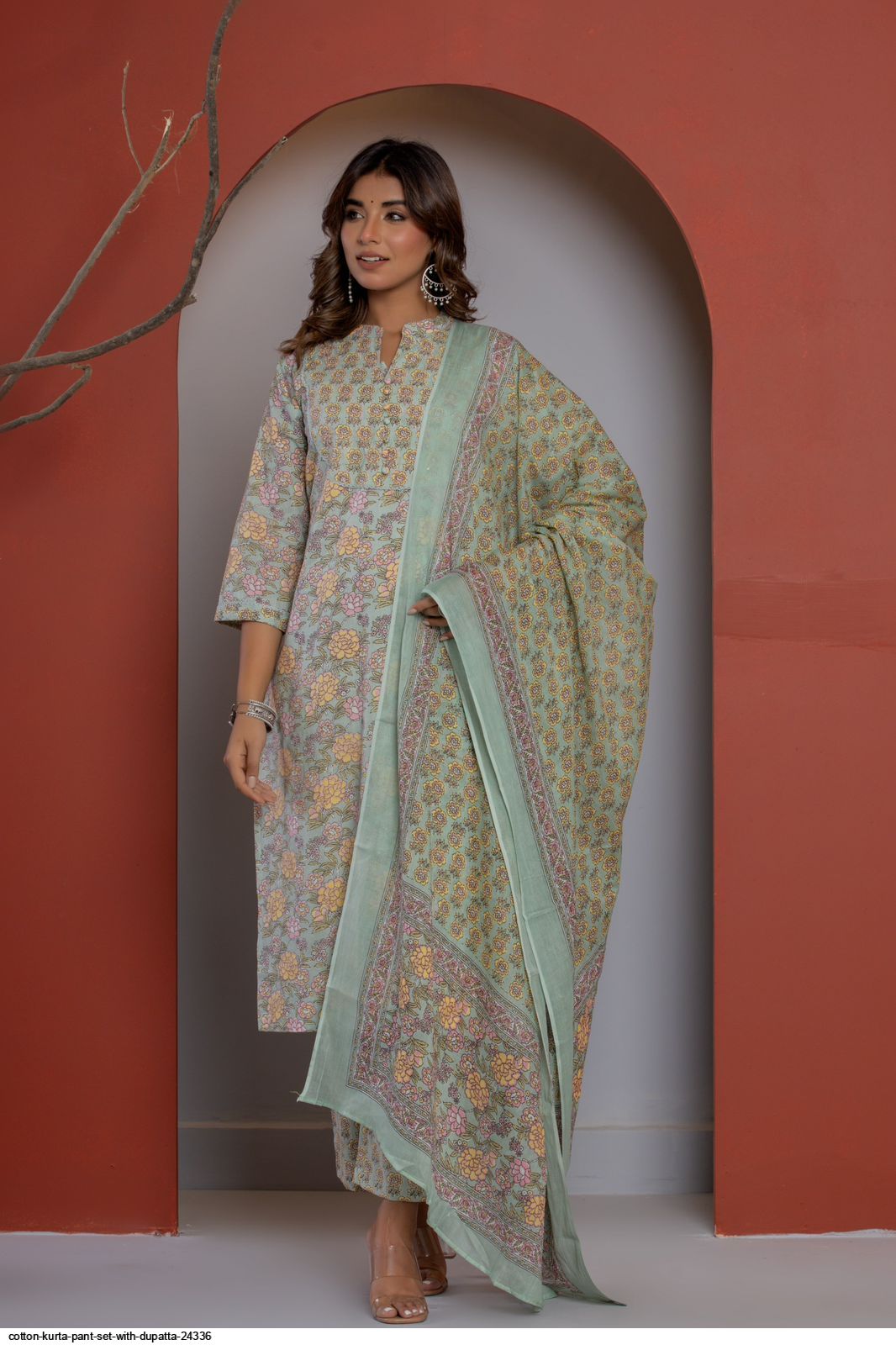 cotton Kurta pant set with dupatta 24336