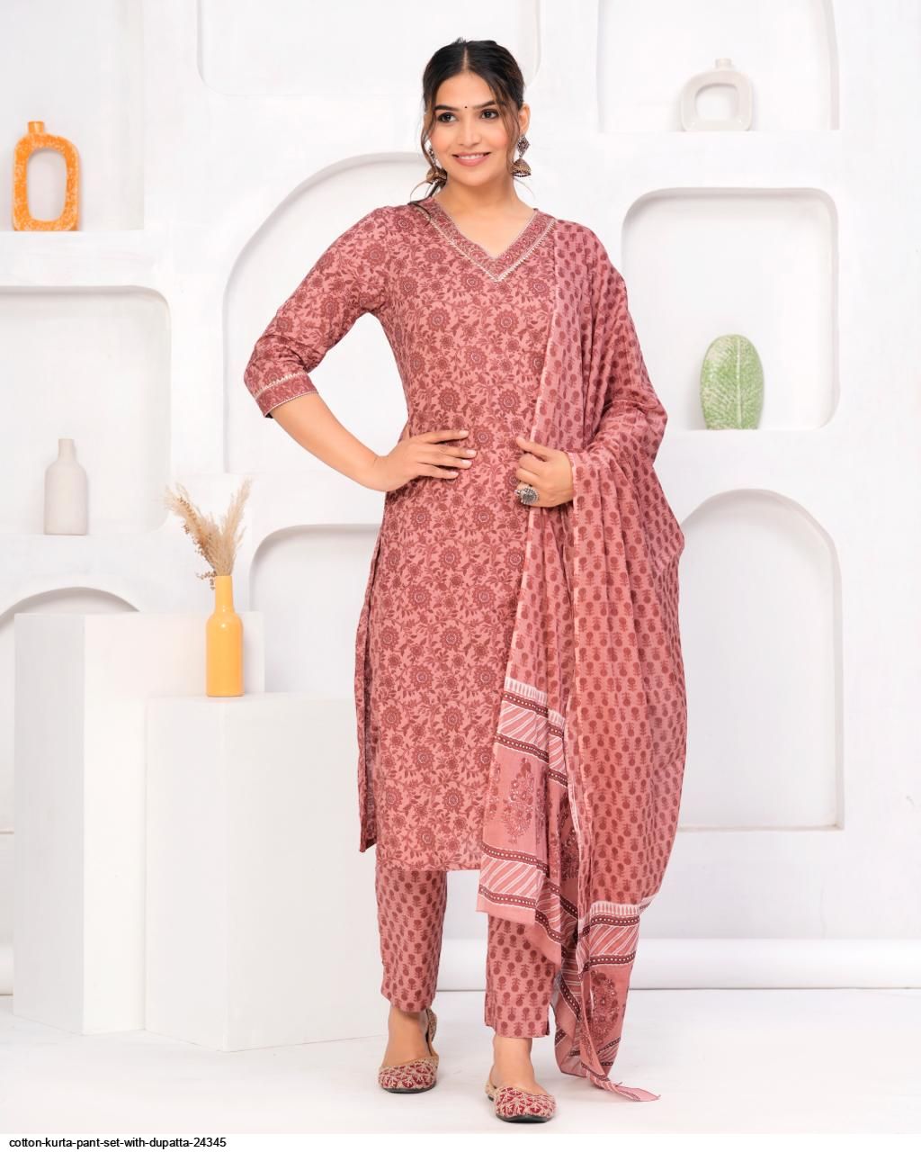 cotton Kurta pant set with dupatta 24345