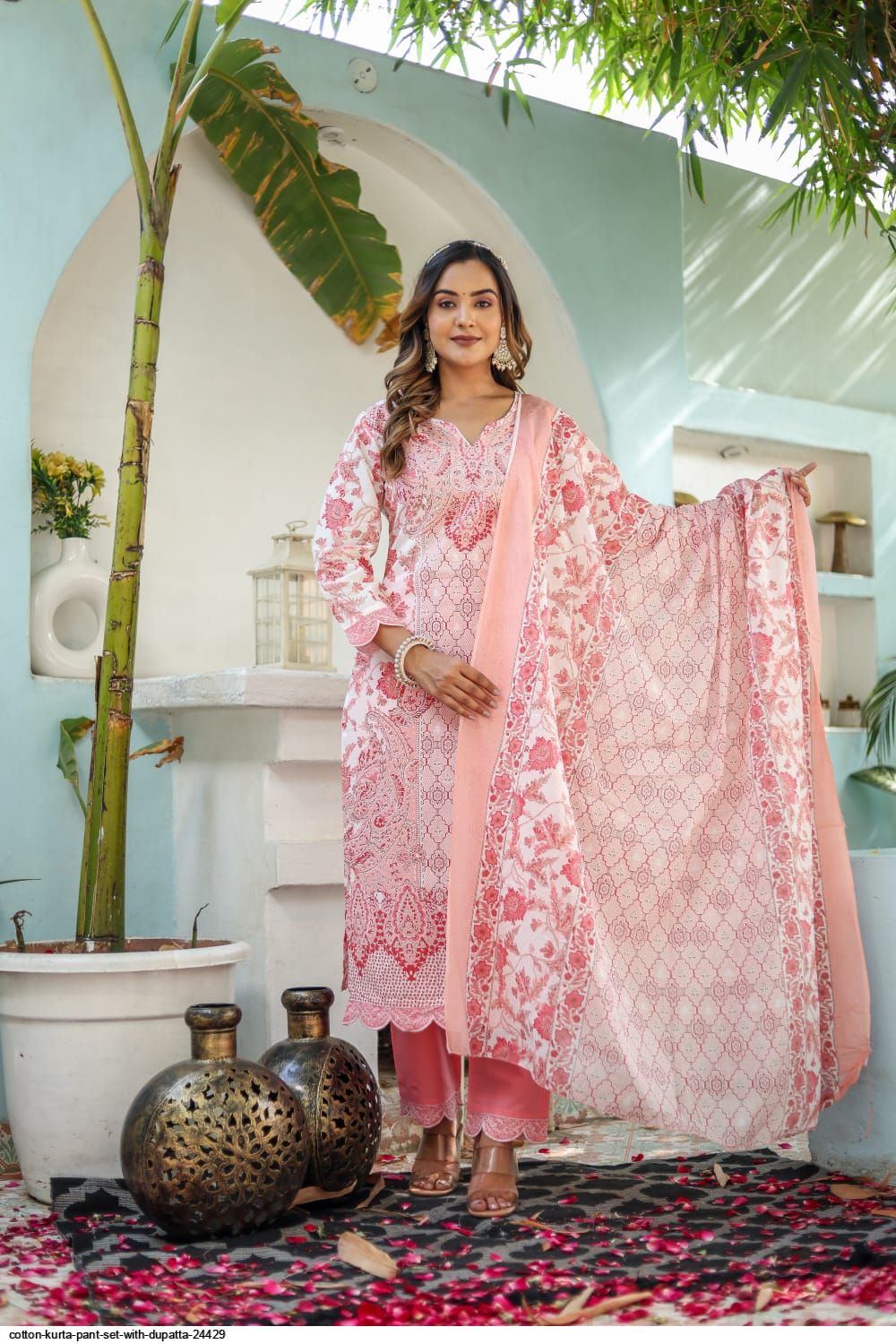 Printed Cotton Blend Kurta With Pants & Dupatta main image 0