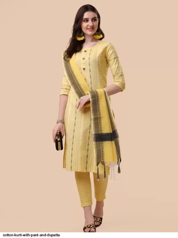 Cotton kurti with pant and dupatta
