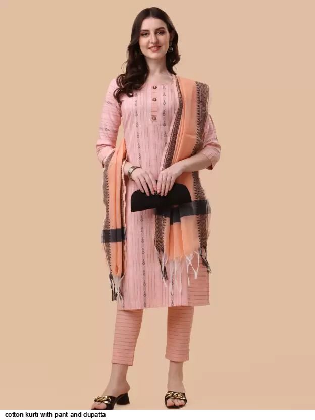 Cotton kurti with pant and dupatta
