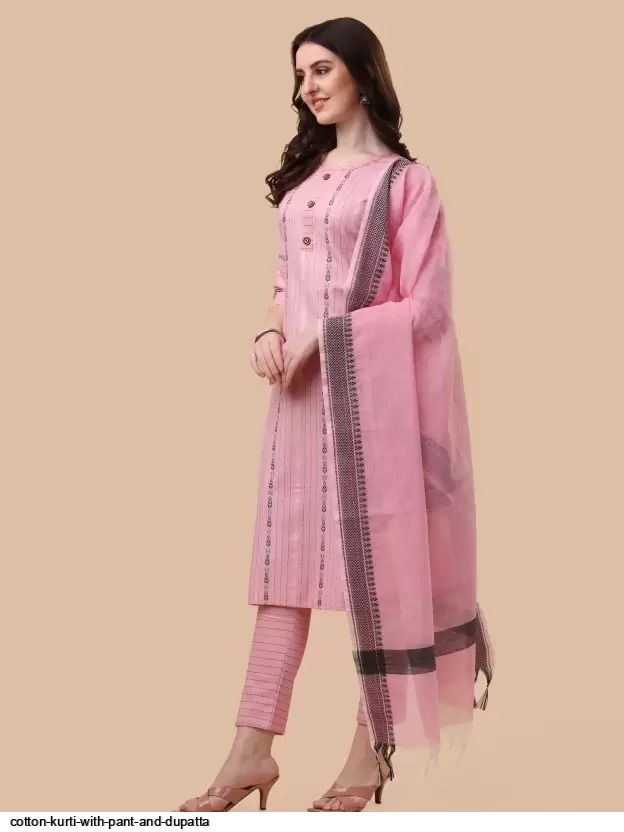 Cotton kurti with pant and dupatta