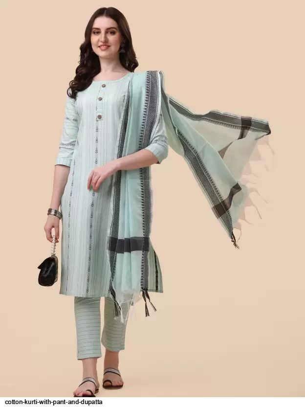 Cotton kurti with pant and dupatta