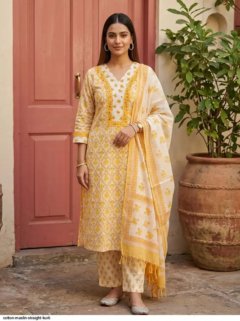 COTTON MASLIN STRAIGHT KURTI B
