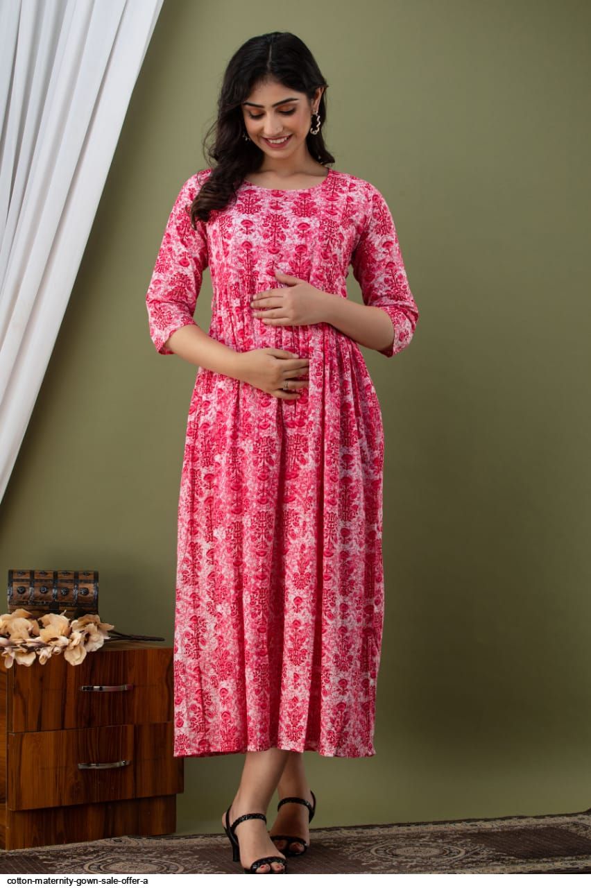 CLYMAA Women Olive Cotton Rayon Blend Maternity Gown Dress