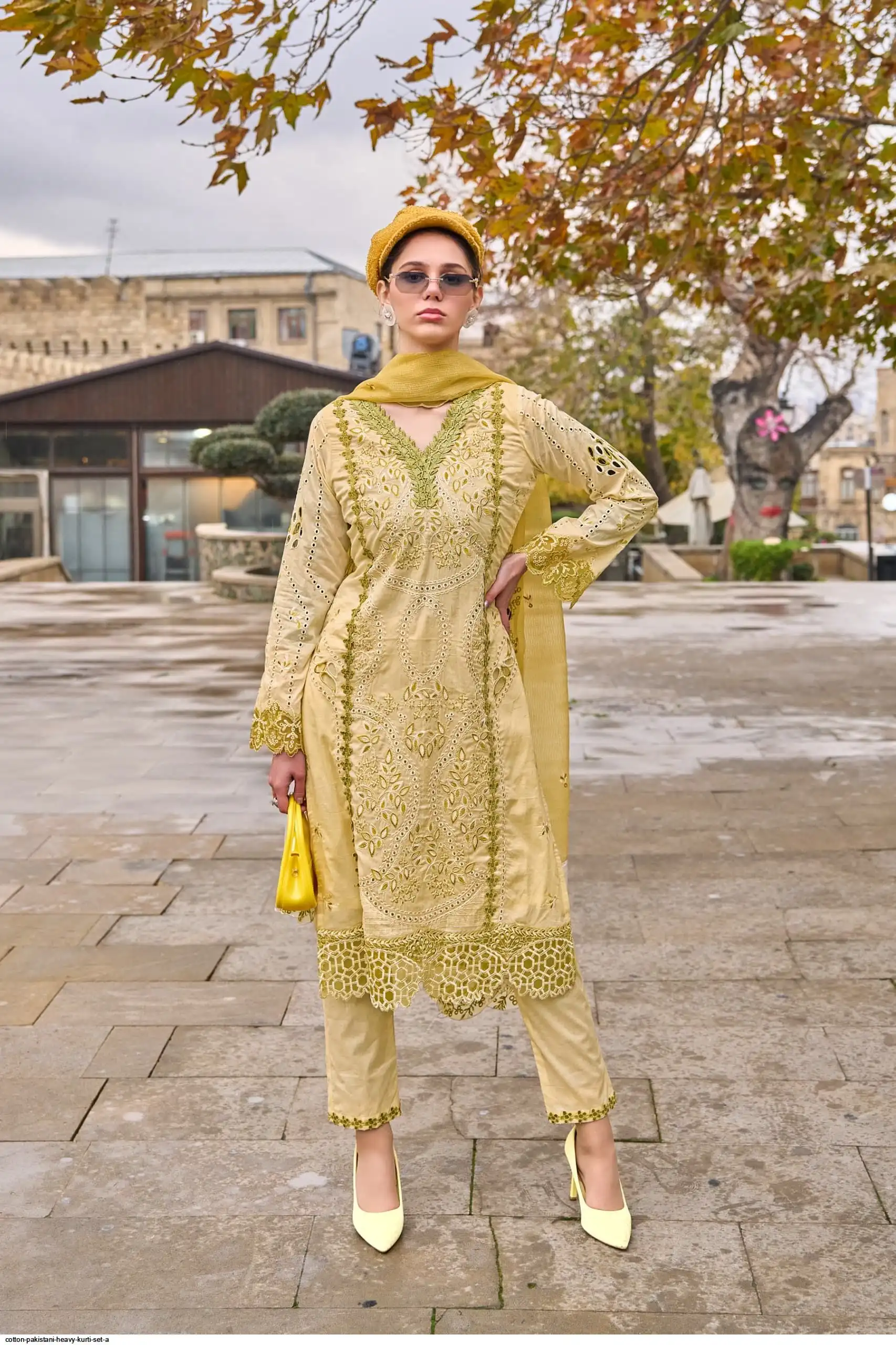 COTTON PAKISTANI HEAVY KURTI SET A