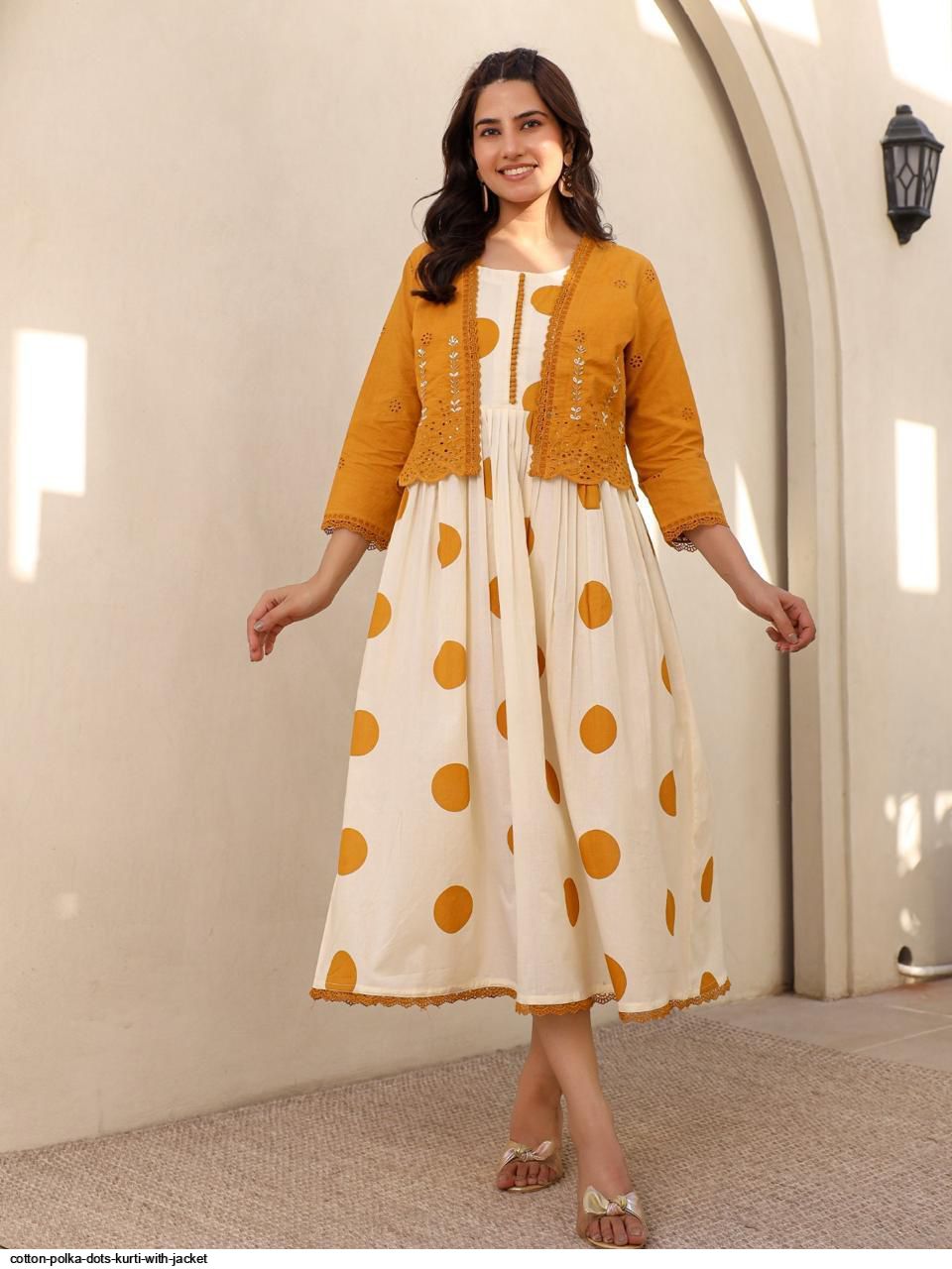 COTTON POLKA DOTS KURTI WITH JACKET