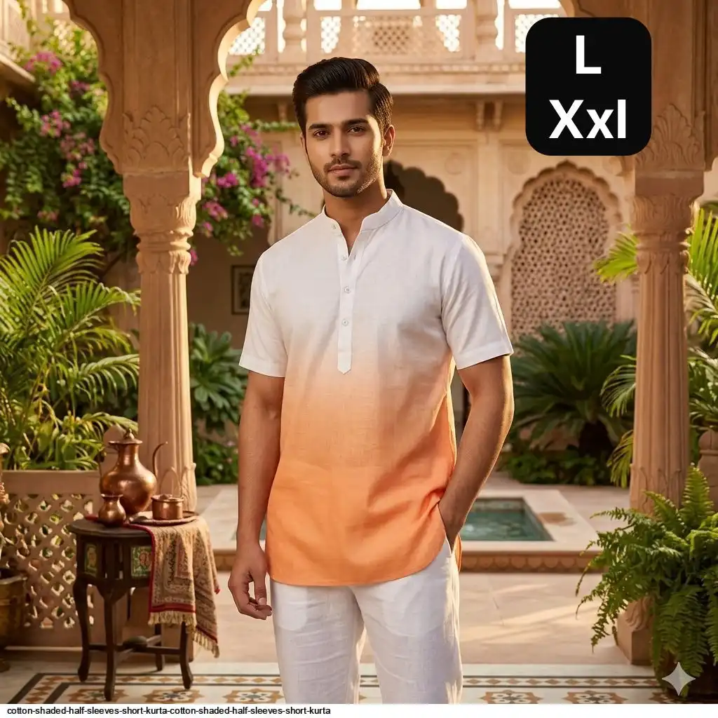 COTTON SHADED HALF SLEEVES SHORT KURTA COTTON SHADED HALF SLEEVES SHORT KURTA 2