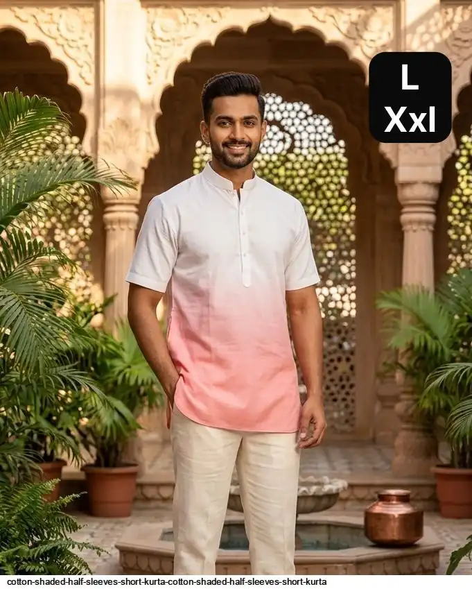 COTTON SHADED HALF SLEEVES SHORT KURTA COTTON SHADED HALF SLEEVES SHORT KURTA 3