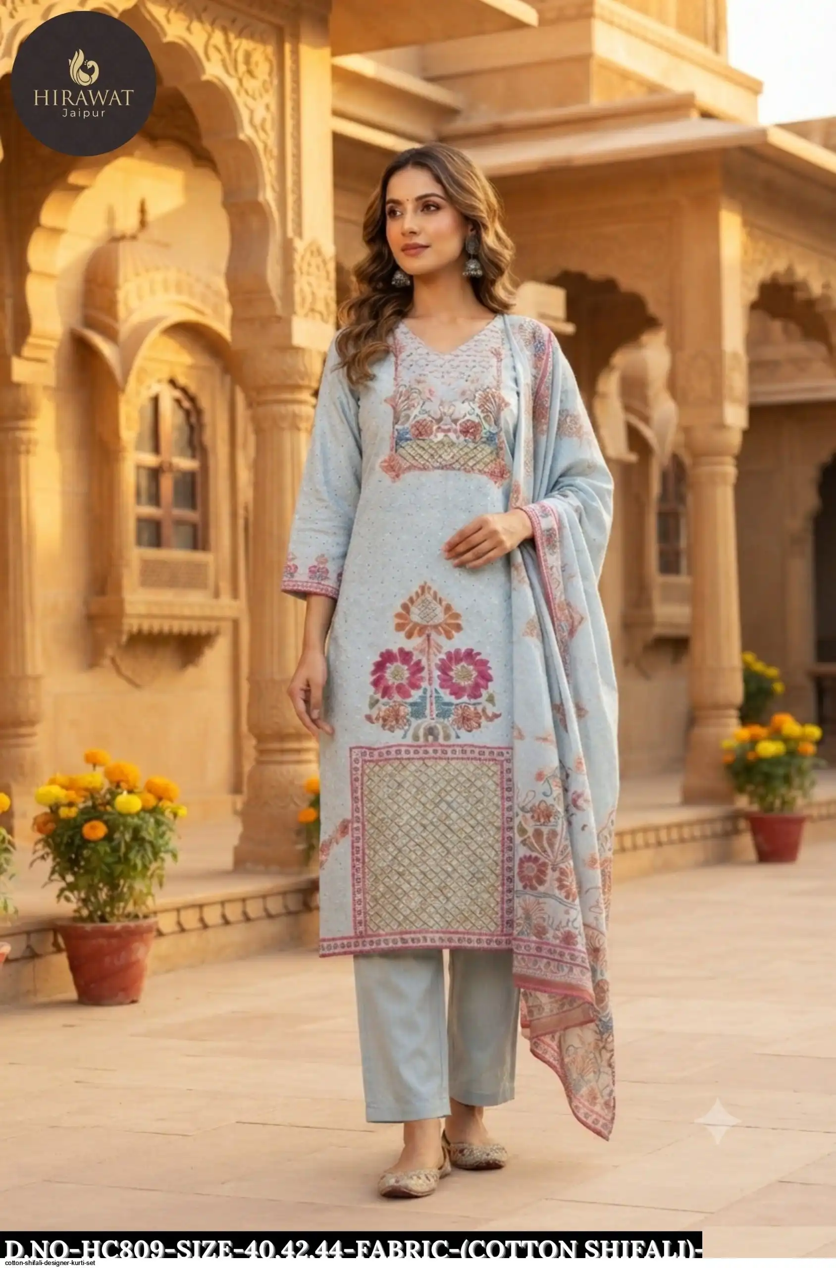 COTTON SHIFALI DESIGNER KURTI SET HC809