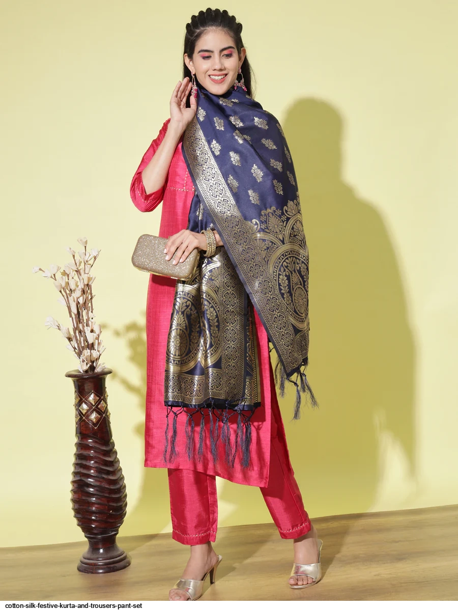 Navy Blue Printed Kurta with Trousers & Dupatta India Pakistani Women's Set  | eBay
