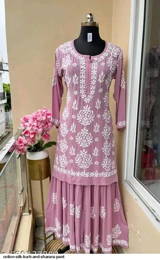 COTTON SILK KURTI AND SHARARA PANT 3
