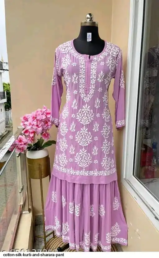 COTTON SILK KURTI AND SHARARA PANT 4