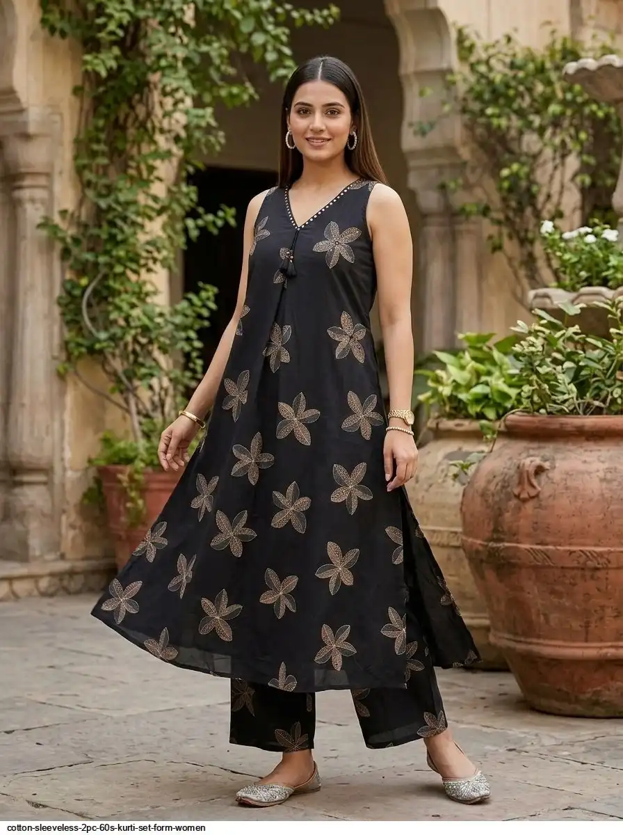 COTTON SLEEVELESS 2PC 60S KURTI SET FORM WOMEN 5