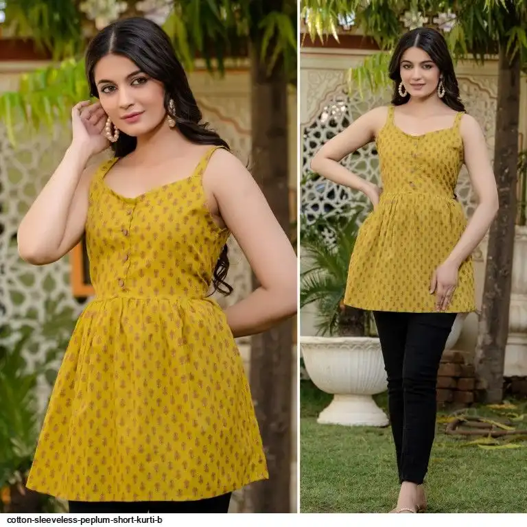 COTTON SLEEVELESS PEPLUM SHORT KURTI B