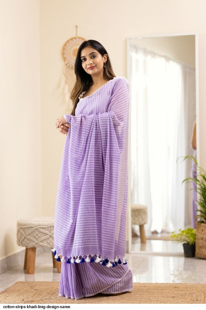 Linig Design Cotton Strips KHADI LINIG DESIGN SAREE