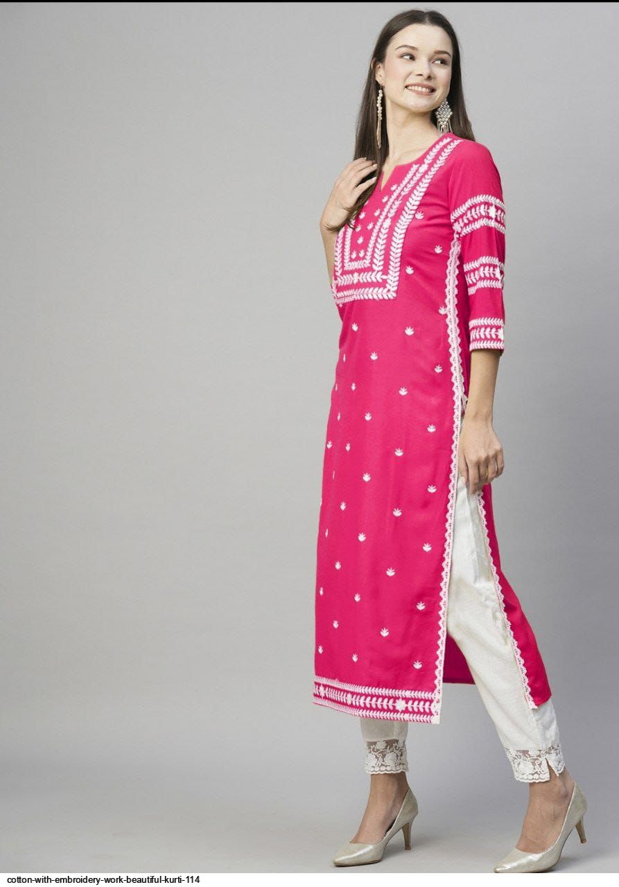 COTTON WITH EMBROIDERY WORK BEAUTIFUL KURTI 114 C
