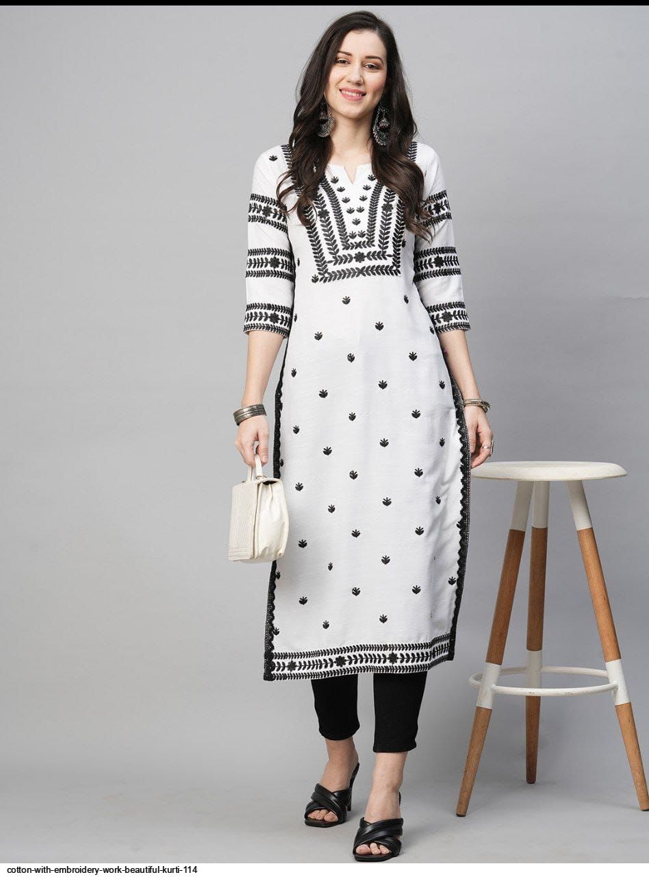 COTTON WITH EMBROIDERY WORK BEAUTIFUL KURTI 114 A