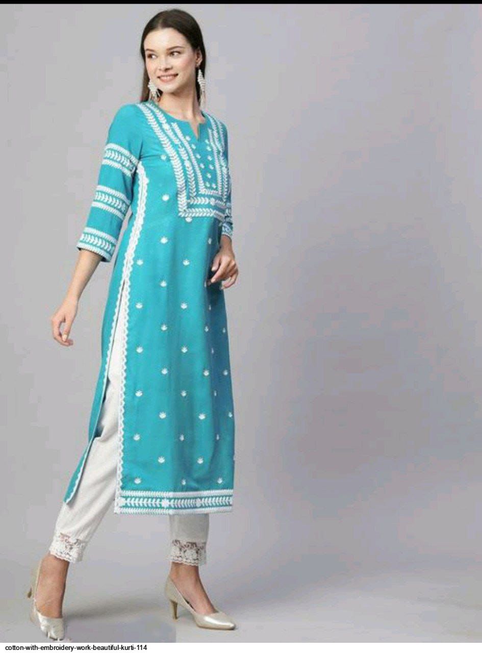COTTON WITH EMBROIDERY WORK BEAUTIFUL KURTI 114 D